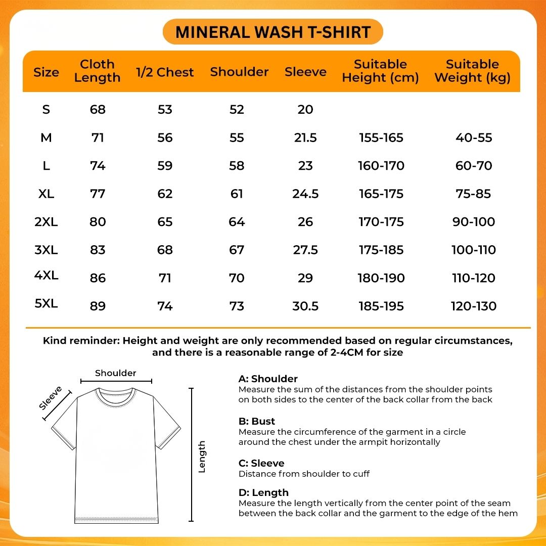 Mineral Wash T Shirt Size Chart 1 - Harry Styles UK Store